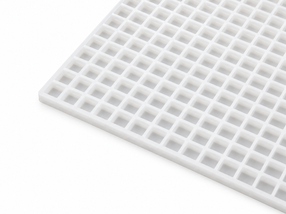 Close-up of 1.5mL square gummy mold cavities in platinum silicone