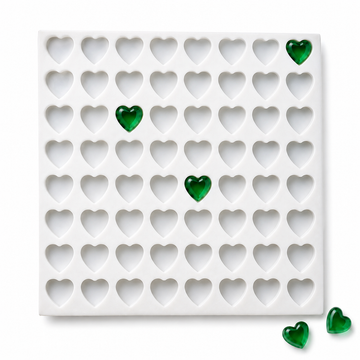 12mL Heart Gummy Mold - 64 Cavities with emerald green heart gummies