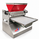 Front view of Gummy Molds 10-nozzle commercial gummy depositor with 12L red heated hopper and clear silicone gummy mold